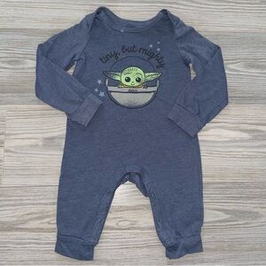 Star Wars Baby Yoda Grogu Baby Boys 1PC Romper 3-6M Blue “Tiny But Mighty”